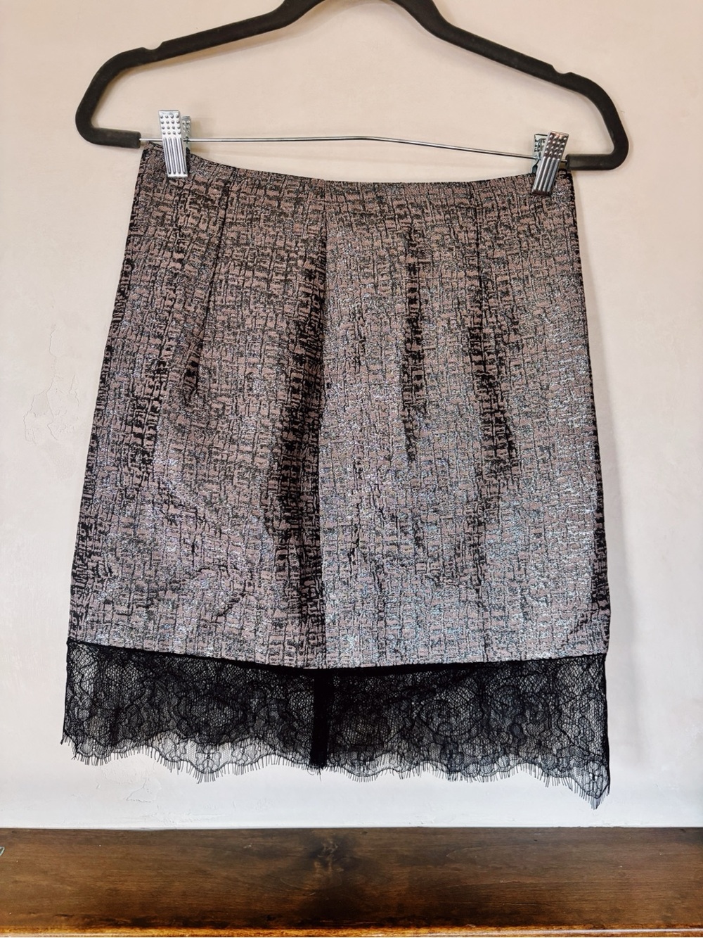 Women's Metallic Pink Lace Hem Skirt